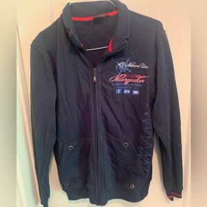 Beautiful Danilo Spanish Navy Blue/Red Trim Zip-Up w/ Embroidered Design SZ M
